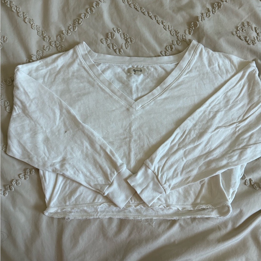Madewell Women's Cream V-Neck Long Sleeve Top